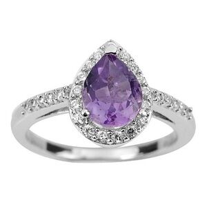 Sterling Silver Ring with 4.13 G. Natural Gemstone Purple Amethyst and Cz Size 8